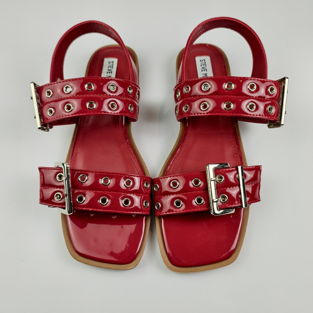 Steve Madden NWT Red Patent Double-Strap Sandals Women EU 37 Retro Party Summer